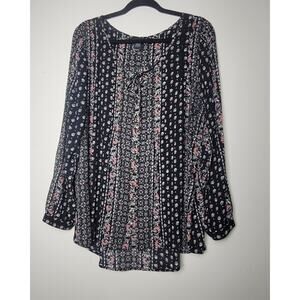 TORRID Black Floral Boho Button Front Pleated Blouse Women's Plus 1X